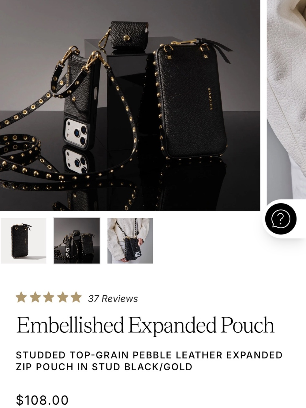 Bandolier Black Studded Leather Crossbody mini bag purse cell phone case - Picture 16 of 16